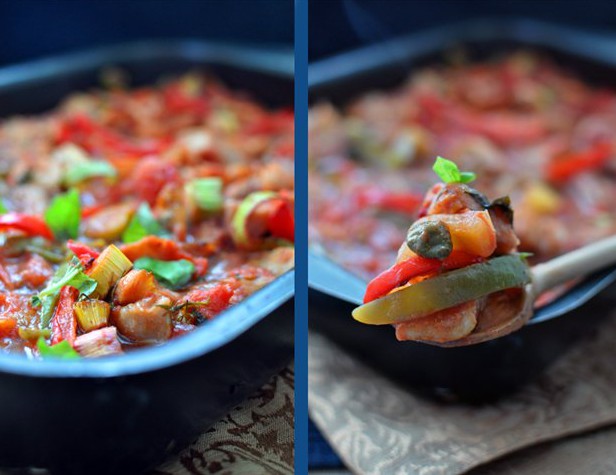 Треска с овощами в томатном соусе